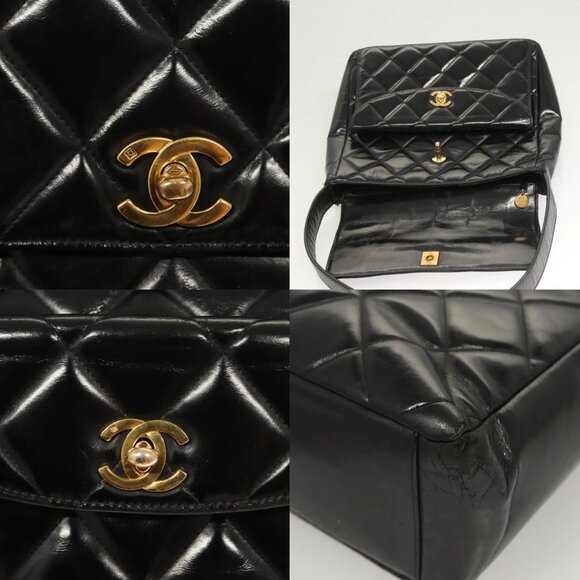 CHANEL Matelasse Chain Shoulder Bag Enamel Black Gold CC Auth 126363 - Picture 13 of 15